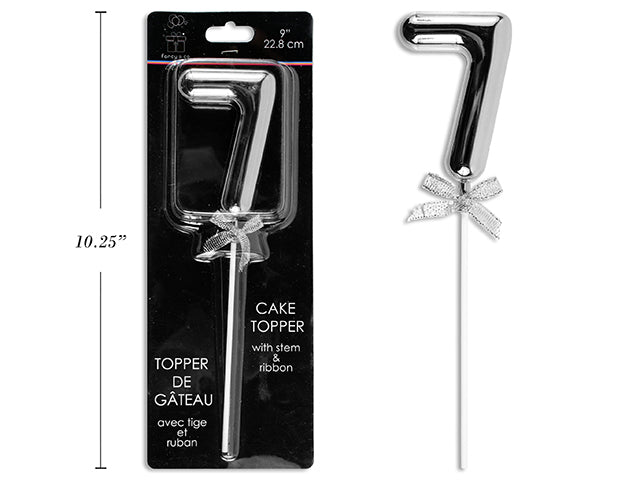 Carton of 12 9" Silver Cake Topper With Stem & Ribbon