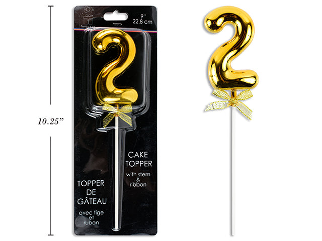 Carton of 12 9" Gold Cake Topper With Stem & Ribbon