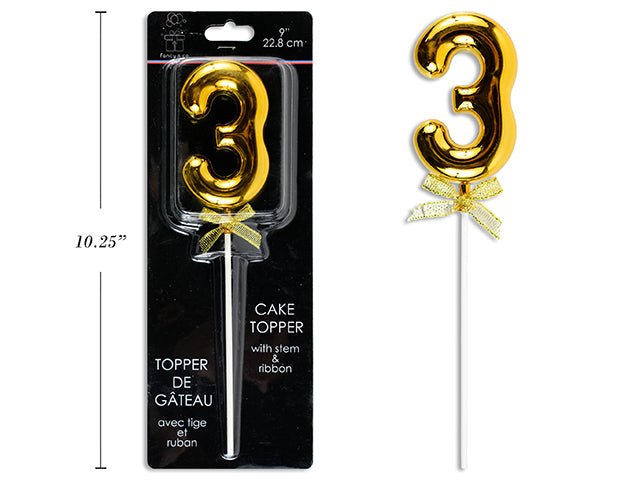 Carton of 12 9" Gold Cake Topper With Stem & Ribbon