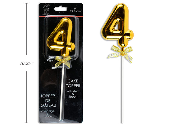 Carton of 12 9" Gold Cake Topper With Stem & Ribbon