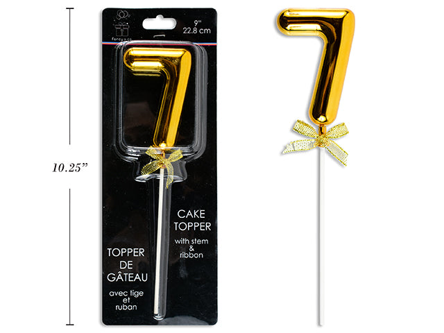 Carton of 12 9" Gold Cake Topper With Stem & Ribbon