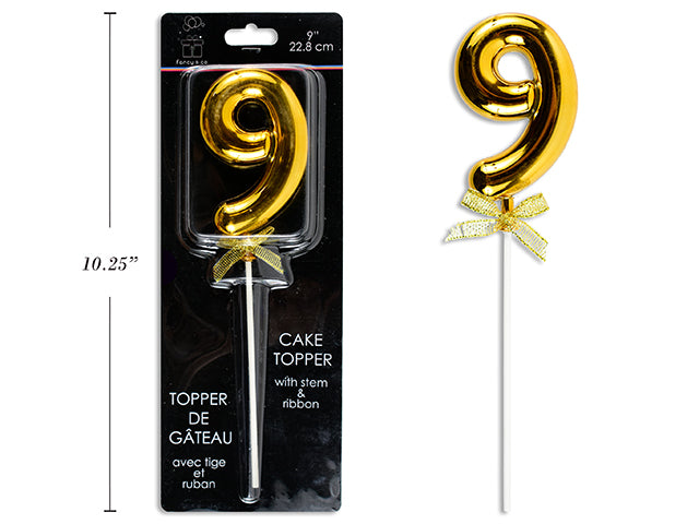 Carton of 12 9" Gold Cake Topper With Stem & Ribbon