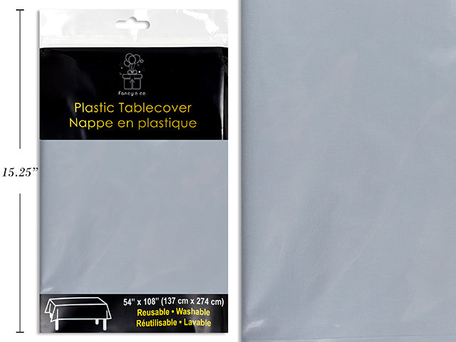 Carton of 12 Silver Plastic Rectangular Table Cover 54X108" Heavy Duty ( 40.5 Sq Ft )