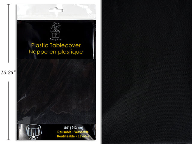 Carton of 12 Black Plastic Round Tablecover 84"/213Cm Diameter Heavy Duty