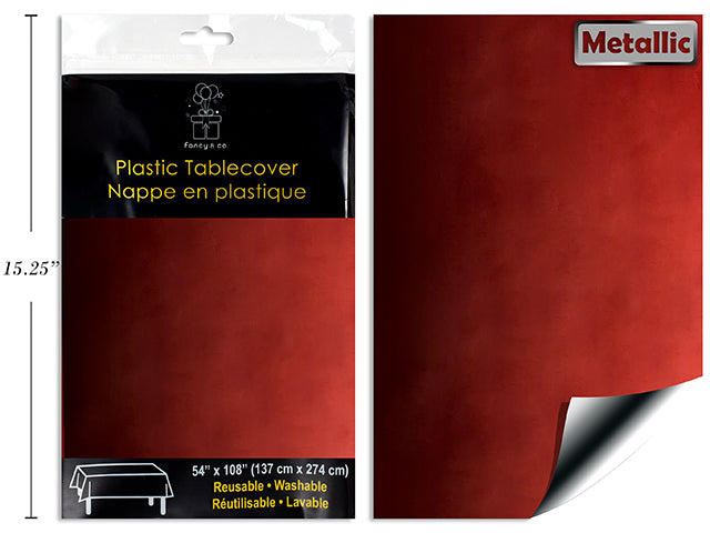 Carton of 12 Metallic Red Rectangular Tablecover 54X108" (40.5 Sq Ft )