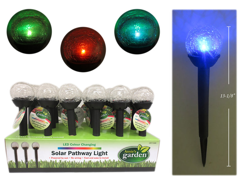 Carton of 24 Mini Solar Crackle Glass Color Changing Pathway Light Stake