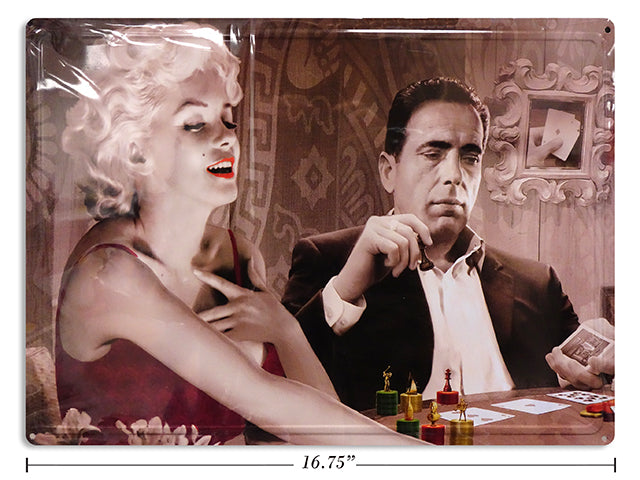 Carton of 12 Marilyn Monroe With Humphrey Bogart Poker Game Embossed Printed Metal Sign