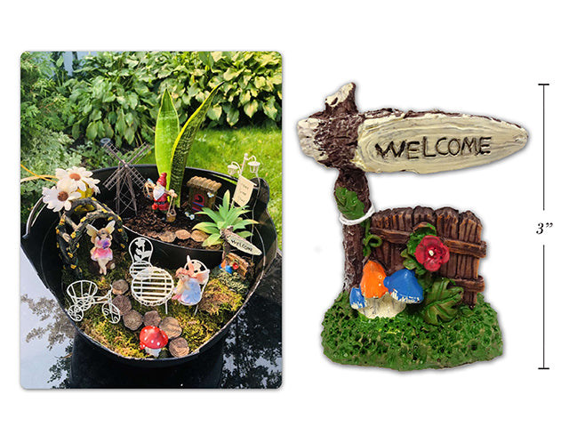 Carton of 12 Polyresin Fairy Garden Welcome Entrance Fence