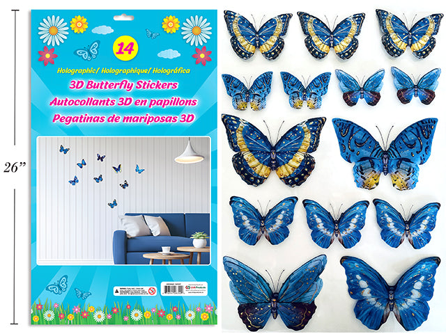 Carton of 24 3D Holographic Butterfly Stickers