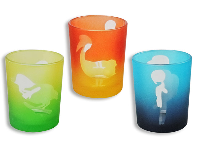 Carton of 24 Gradient Frosted Laser Cut Tropical Bird Glass Candle Holder