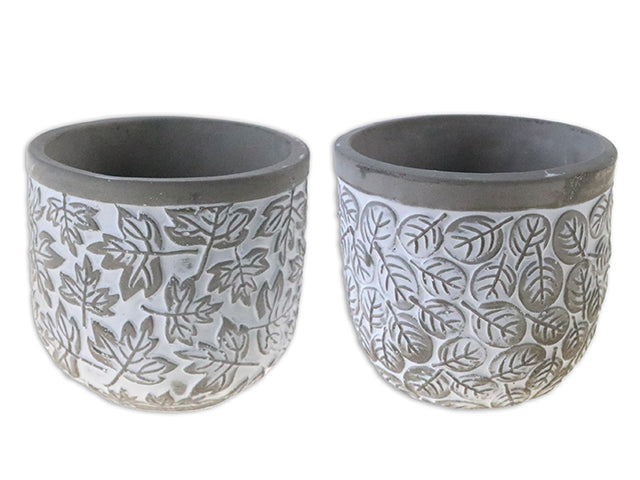 Carton of 12 Cement Embossed Leaves Planter