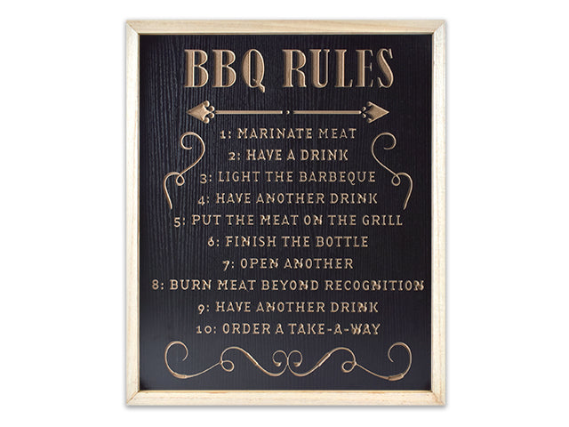 Carton of 6 Engraved Bbq Rules Wooden Plaque