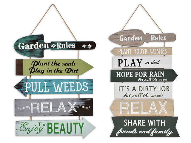 Carton of 8 Garden Rules Wooden Hanging Plaque