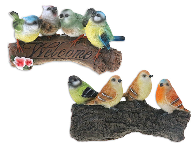 Carton of 12 Polyresin Birds On Tree Stump