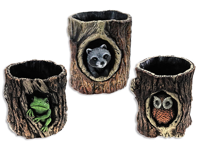 Carton of 6 Animal In Tree Stump Cement Planter