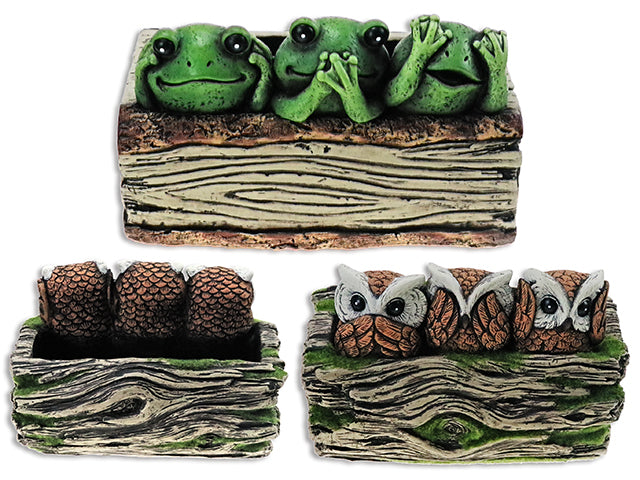 Carton of 6 Animal On Tree Stump Cement Decor