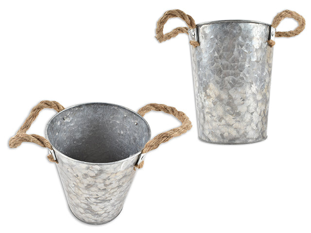 Carton of 12 Matte Galvanized Metal Pail With Rope Handle