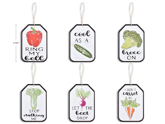 Carton of 24 Luggage Style Hanging Metal Plaque Vegetables