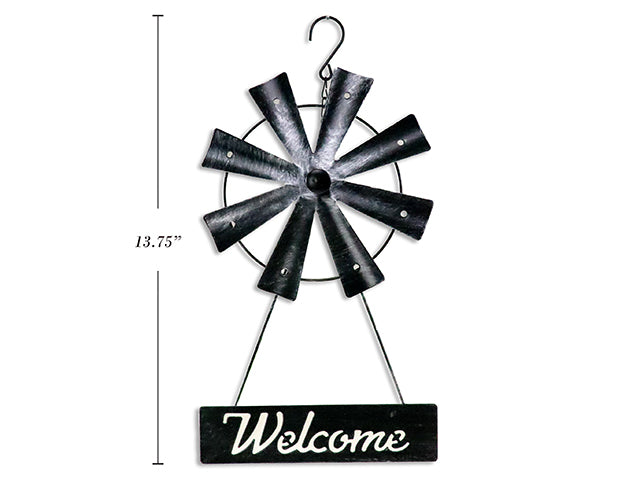 Carton of 24 Garden Metal Windmill Hanging Welcome Sign