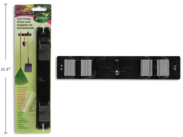 Carton of 12 7.75In(L) X 1.5In(W) Wall Mount Garden Tool Holder W/2 Slots & Hook. Anti-Slip Rubber Clasp. T.O.C.