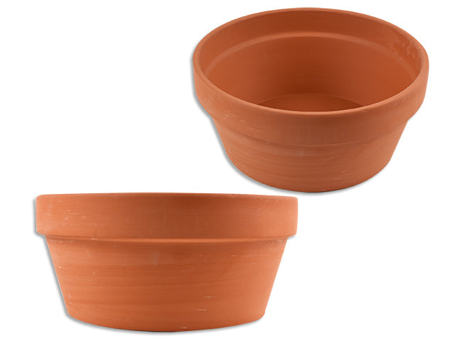 Carton of 12 8.5In(Td) X 4.375In(H) Terracotta Shallow Planter. Label.