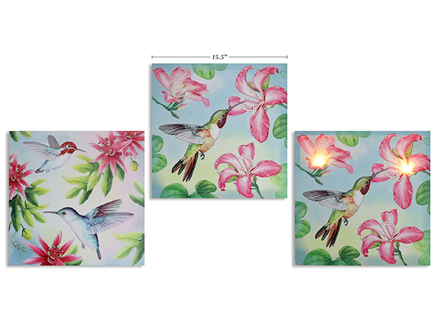 Carton of 12 Led Hummingbird Canvas Wall Plaque