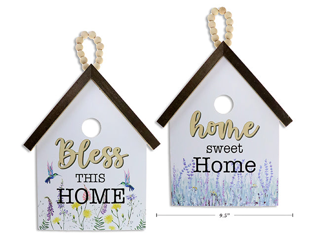 Carton of 12 Bird House Shaped Plaque With Beaded Hanger