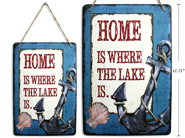 Carton of 12 Old Fashion Lake House Embossed Metal Plaque With Jute String