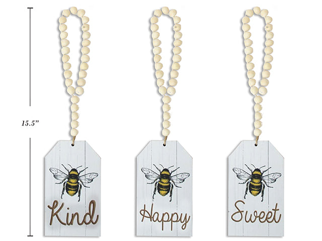 Carton of 12 Luggage Style Bee Plaque With Beaded Hanger