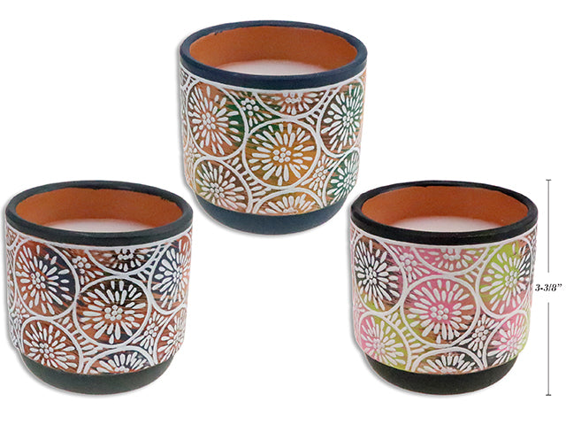 Carton of 12 Terracotta Pot Citronella Candle With Gradient Embossed Flowers