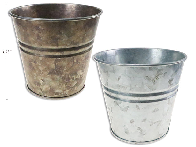 Carton of 36 Distressed Galvanized Round Ribbed Metal Planter Small