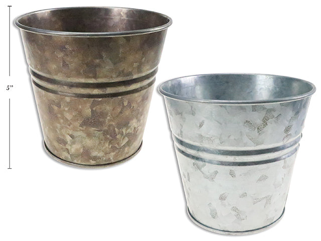 Carton of 24 Distressed Galvanized Round Ribbed Metal Planter Large