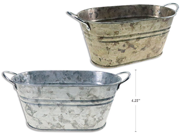 Carton of 12 Galvanized Oblong Tin Planter With Handle