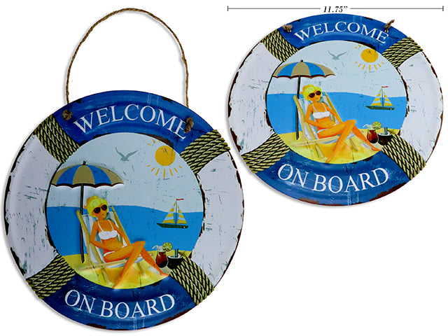 Carton of 12 Life Buoy Embossed Metal Sign With Jute Hanger