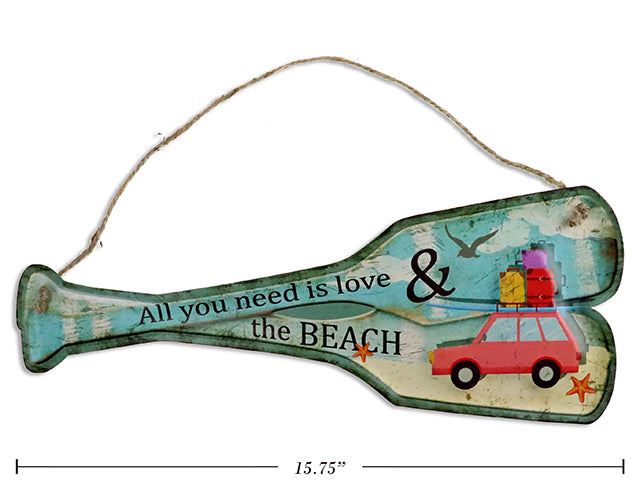 Carton of 12 Beach Embossed Metal Sign With Jute Hanger