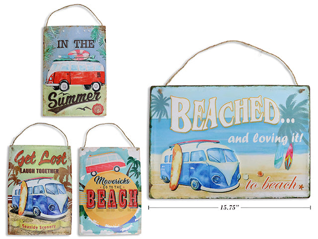 Carton of 12 Old Fashion Vw Bus Embossed Metal Sign With Jute Hanger