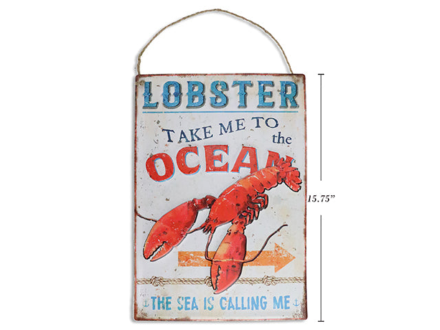 Carton of 12 Lobster Embossed Metal Sign With Jute Hanger