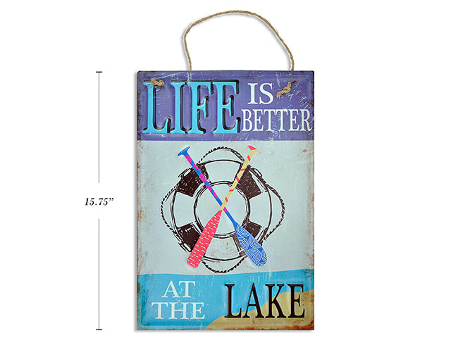 Carton of 12 Lakeside Embossed Metal Sign With Jute Hanger