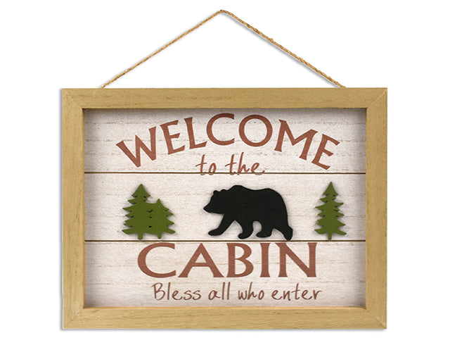 Carton of 12 12.5In X 9.5In 2-Layered Bear Mdf Framed Hanging Welcome Plaque. Jute Hanger. Cht.