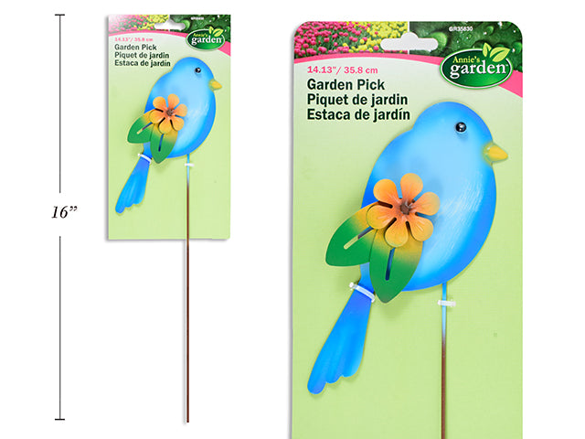 Carton of 12 14-1/8In Metal Bird Garden Pick W/Tip On Flower Stake. T.O.C.