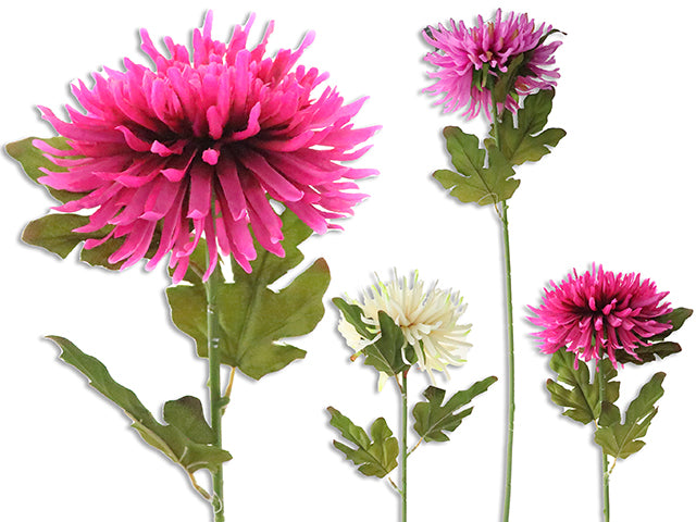 Carton of 24 27.5In Long Stem Chrysanthemum Branch W/3 Leaves. 6-7/8In(D). 3 Asst.Colours. Cht.