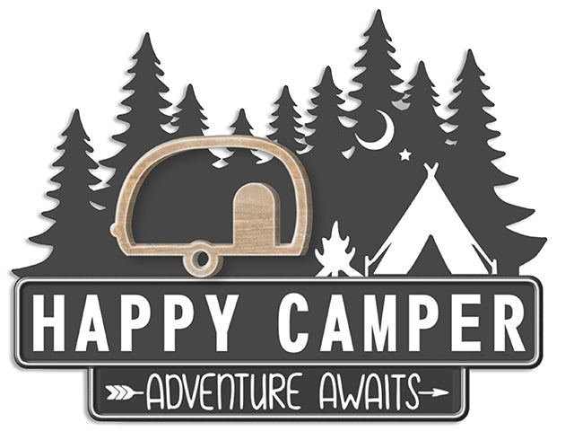 Carton of 12 12In(L) X 15.98In(H) Die-Cut Embossed Summer Camp Metal Sign W/Mdf Camper. Cht.