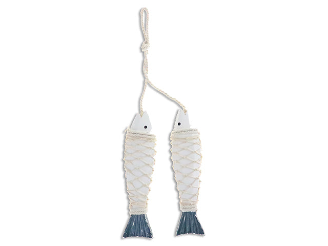 Carton of 12 2Pk 13.75In Nautical 2-Tone Fisherman Net Wrapped Wooden Fish Hanging Decor. Cht.