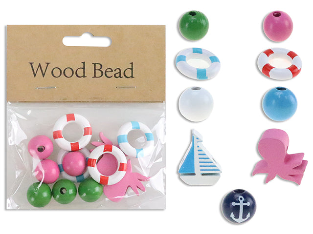 Carton of 24 12Pk Ocean Wooden Beads Assortment. 2 Asst.Styles. Pbh.