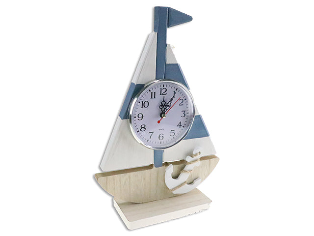 Carton of 12 12.6In Wooden Sailboat 3-D Resin Anchor Metal Clock. Cht.