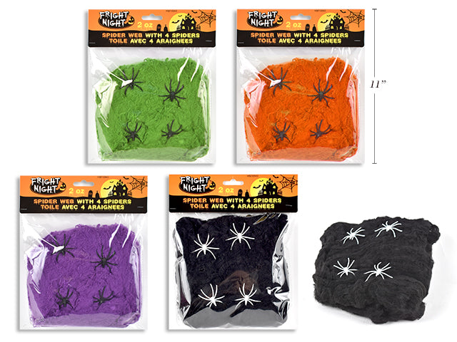 Carton of 36 Colored Spider Web With 4 Spiders