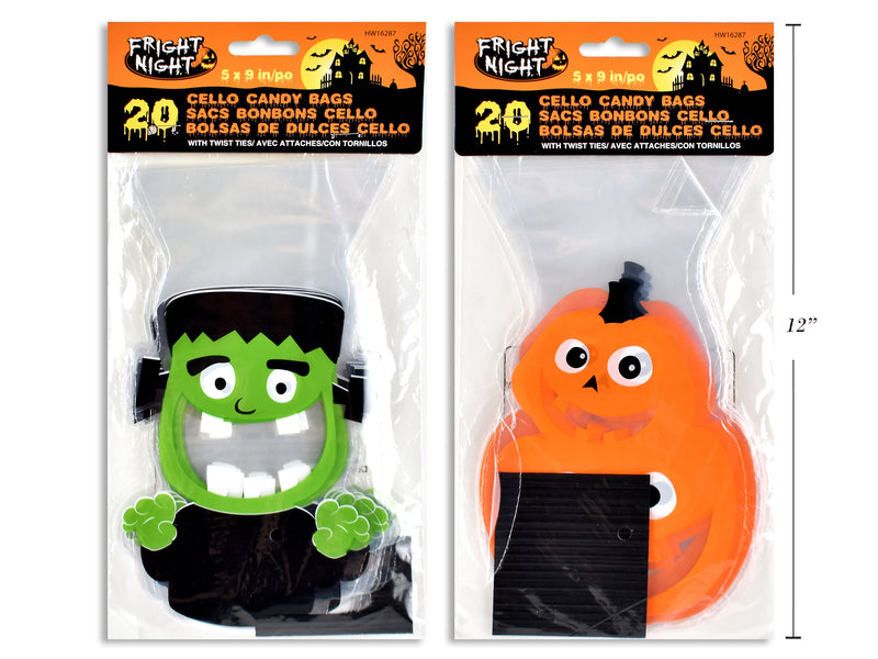 Carton of 24 Halloween Die Cut Cello Candy Bags 20 Pack