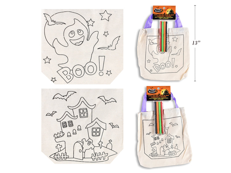 Carton of 24 Craft Halloween Tote Bag With 4 Markers