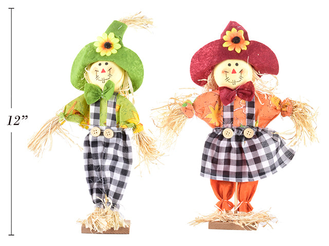 Carton of 12 Harvest Cowboy Standing Scarecrow On Wooden Stand Medium