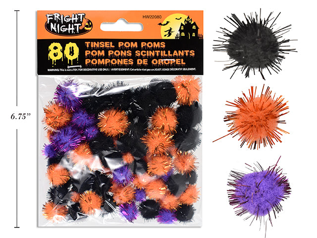 Carton of 24 Halloween Tinsel Pom Poms Assortment 100 Pack